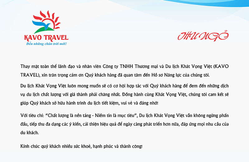 Thư ngỏ hồ sơ năng lực công ty du lịch