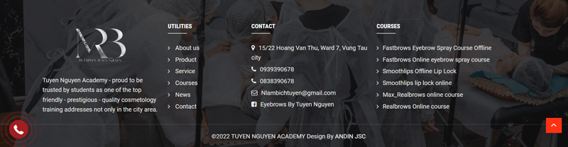 footer của website  đào tạo Tuyền Nguyễn