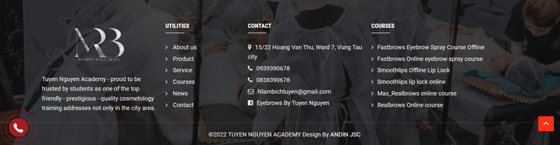 footer của website đào tạo Tuyền Nguyễn