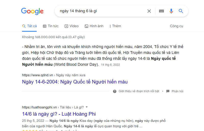 Ví dụ về Featured Snippets
