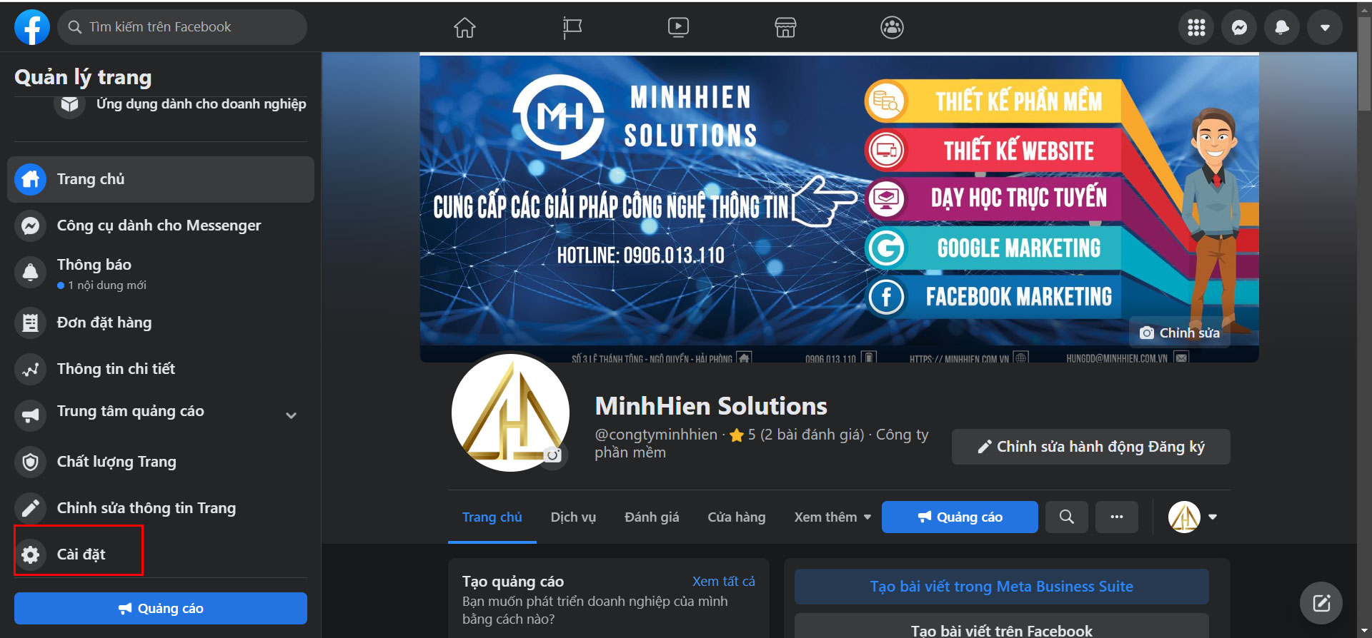 truy cập vào cài đặt